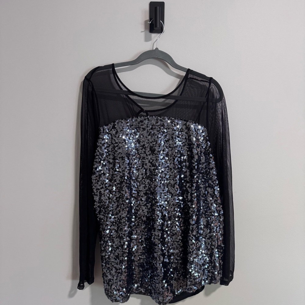 Torrid Silver and Black Sequin Embellished Blouse